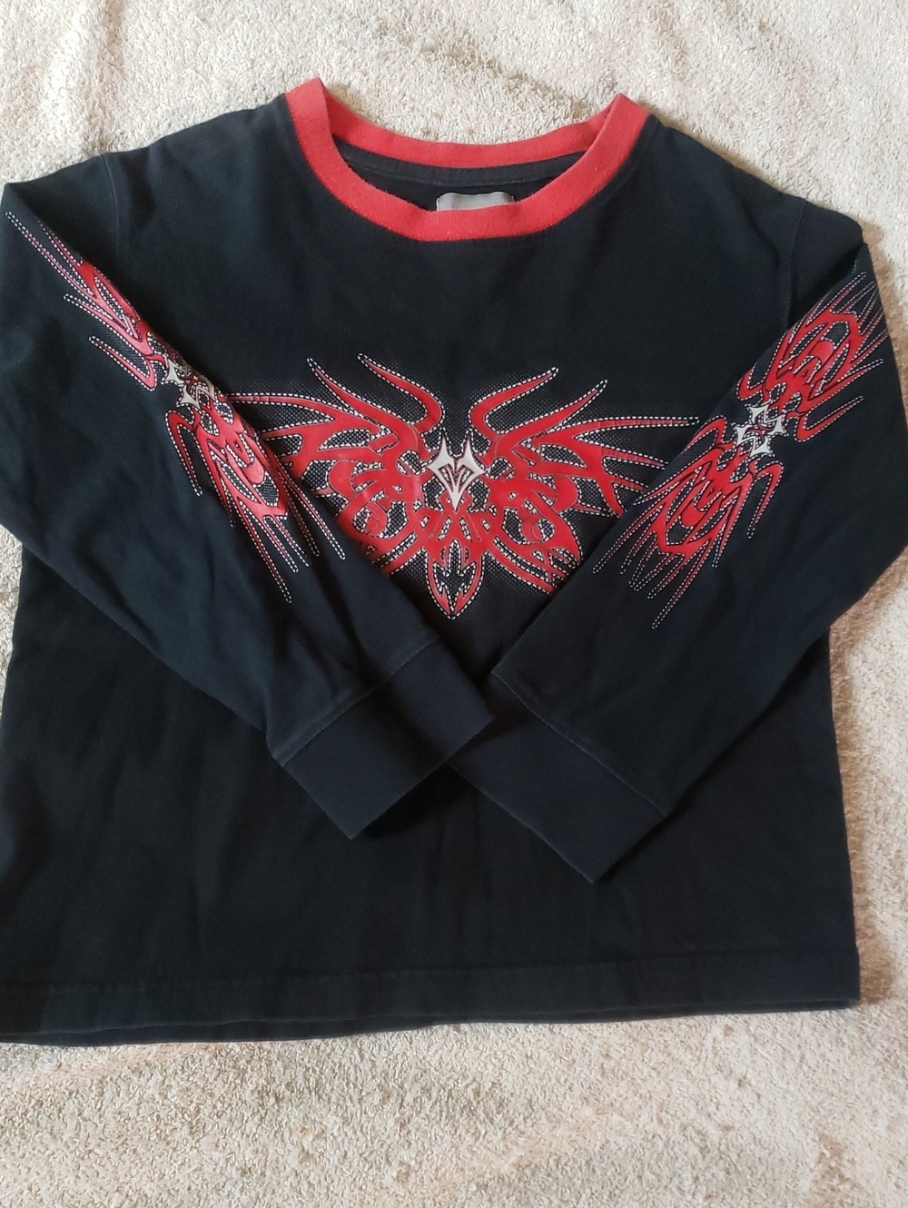 🔥4 For $20 - Boys Black Long Sleeve Tee with Red Graphic Accent